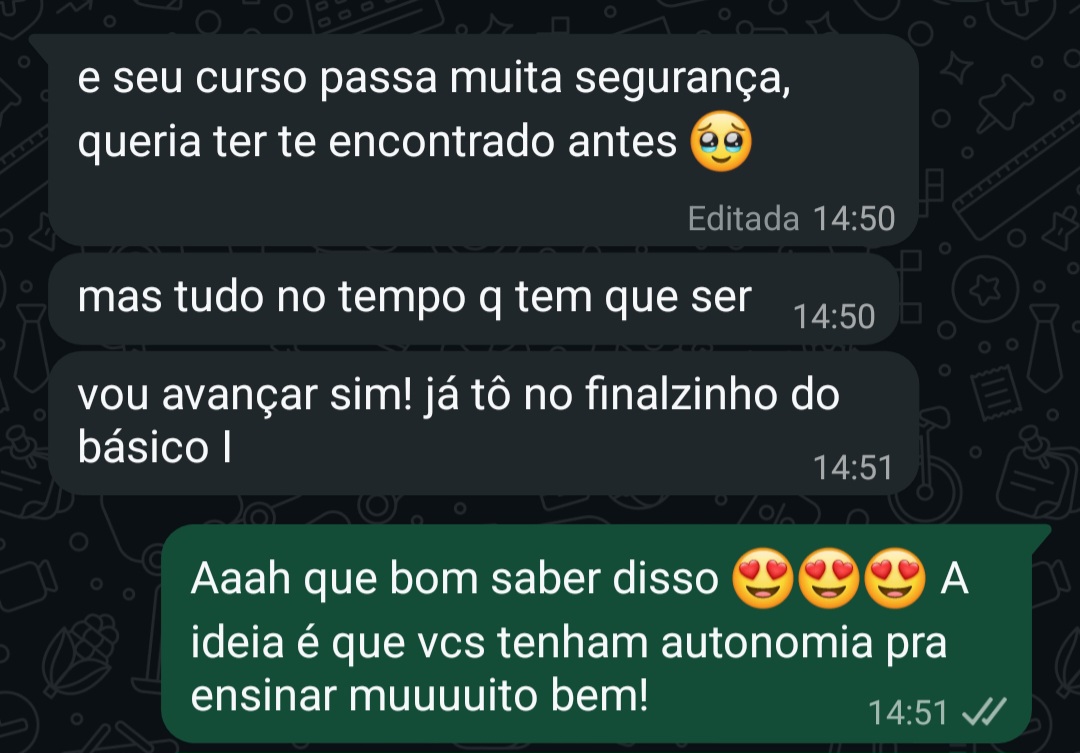 Depoimento de aluna: o curso passa muita segurança